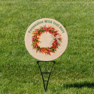 Southwest Chile Ristra Wreath on Adobe Wall Sign