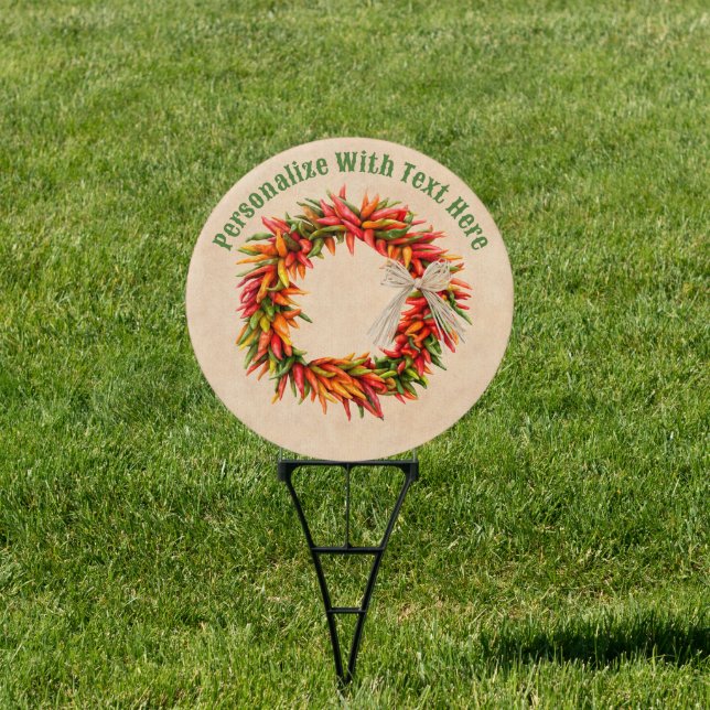 Southwest Chile Ristra Wreath on Adobe Wall Sign (Insitu)