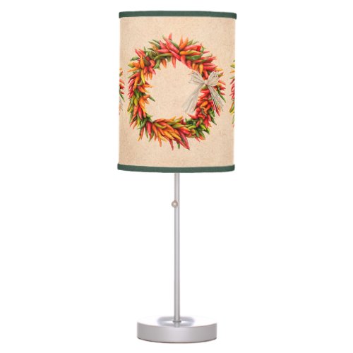 Southwest Chile Ristra Wreath on Adobe Wall Table Lamp