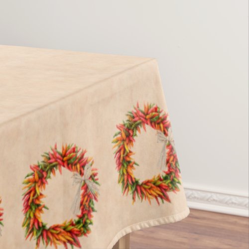 Southwest Chile Ristra Wreath on Adobe Wall Tablecloth