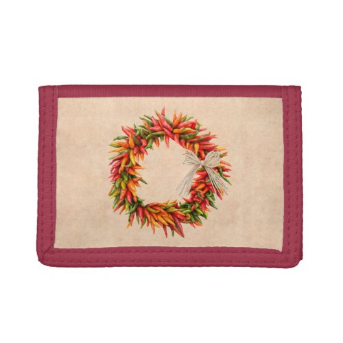 Southwest Chile Ristra Wreath on Adobe Wall Trifold Wallet