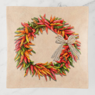 Southwest Chile Ristra Wreath on Adobe Wall Trinket Tray