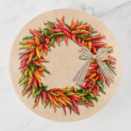 Southwest Chile Ristra Wreath on Adobe Wall Trinket Tray