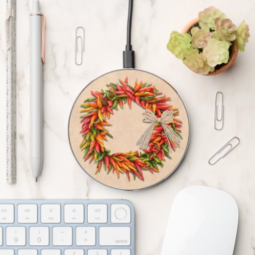 Southwest Chile Ristra Wreath on Adobe Wall Wireless Charger