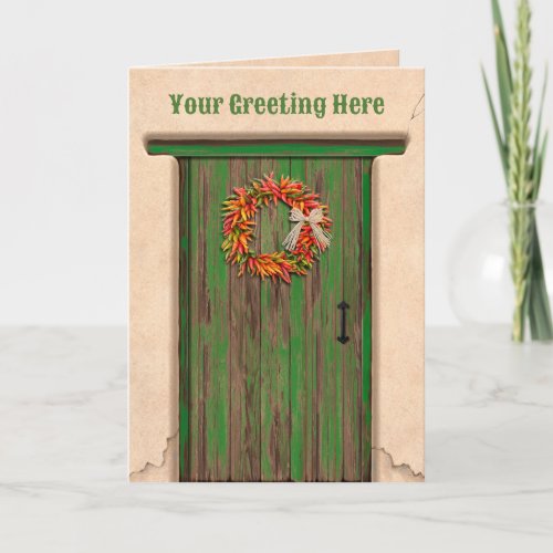 Southwest Chile Ristra Wreath on Rustic Green Door Card