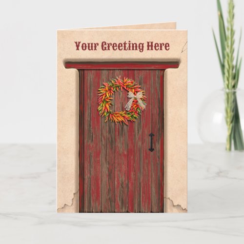 Southwest Chile Ristra Wreath on Rustic Red Door Card