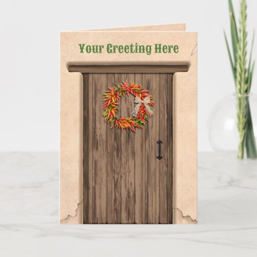Southwest Chile Ristra Wreath on Rustic Wood Door Card