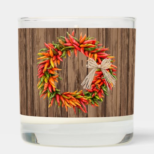 Southwest Chile Ristra Wreath on Weathered Wood Scented Candle