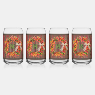 Southwest Chile Ristra Wreath on Wood Personalized Can Glass