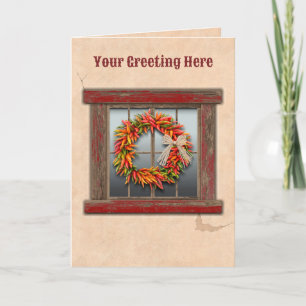 Southwest Chile Ristra Wreath Rustic Red Window Card