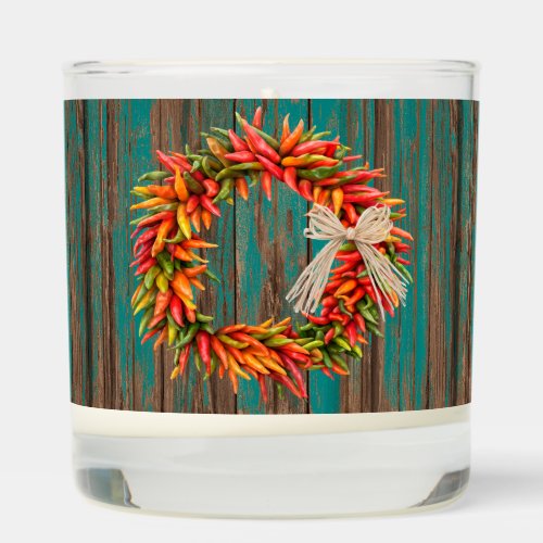 Southwest Chile Ristra Wreath Weathered Blue Wood Scented Candle
