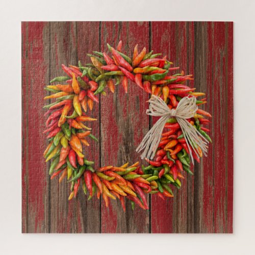Southwest Chile Ristra Wreath Weathered Red Wood Jigsaw Puzzle