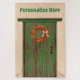 Southwest Chile Ristra Wreath Weathered Wood Door Jigsaw Puzzle
