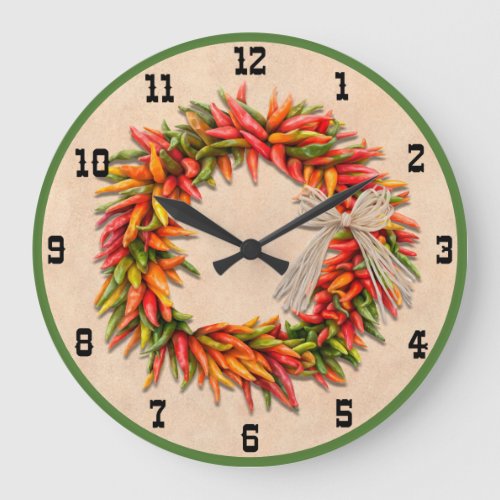 Southwest Chile Ristra Wreath with Western Numbers Large Clock