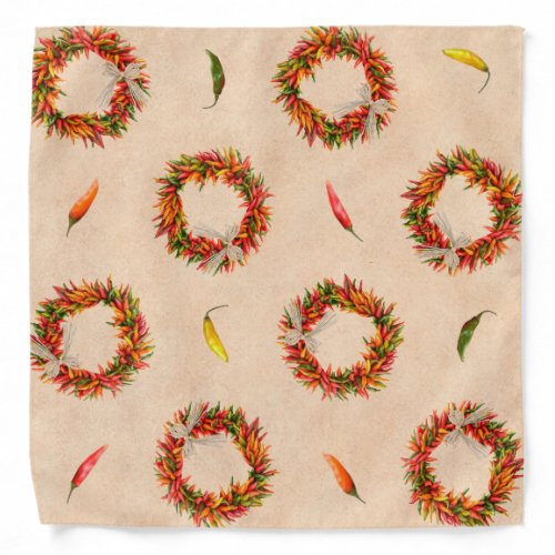 Southwest Chile Ristra Wreaths All Over Pattern Bandana