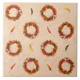 Southwest Chile Ristra Wreaths All Over Pattern Ceramic Tile
