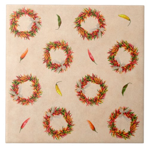 Southwest Chile Ristra Wreaths All Over Pattern Ceramic Tile