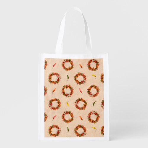 Southwest Chile Ristra Wreaths All Over Pattern Grocery Bag