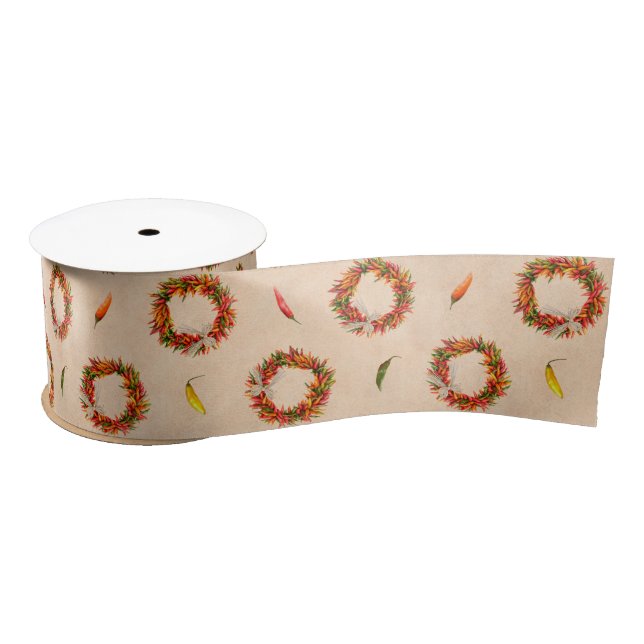 Southwest Chile Ristra Wreaths All Over Pattern Satin Ribbon (Spool)