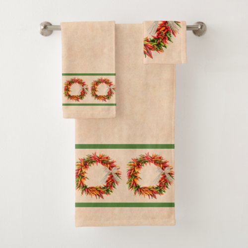 Southwest Chile Ristra Wreaths on Adobe Wall Bath Towel Set