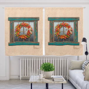Southwest Chile Wreath Blue Wood Window 50x63 Inch Blackout Curtains