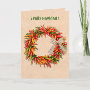 Southwest Chile Wreath Feliz Navidad Christmas Card