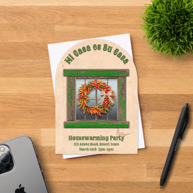 Southwest Chile Wreath Green Window Personalized Acrylic Invitations (Insitu (Invitation Card))