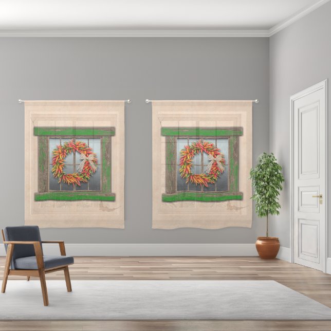 Southwest Chile Wreath Green Wood Window 50x63 In Sheer Curtains (Wide)