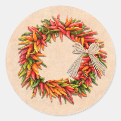 Southwest Chile Wreath on Adobe Wall Classic Round Sticker