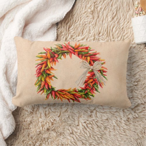 Southwest Chile Wreath on Adobe Wall Lumbar Pillow