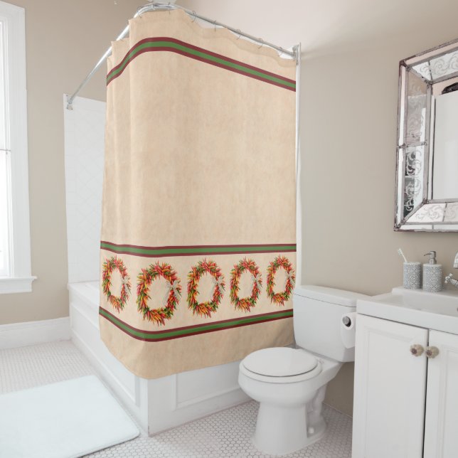 Southwest Chile Wreath on Adobe Wall Shower Curtain (In Situ)