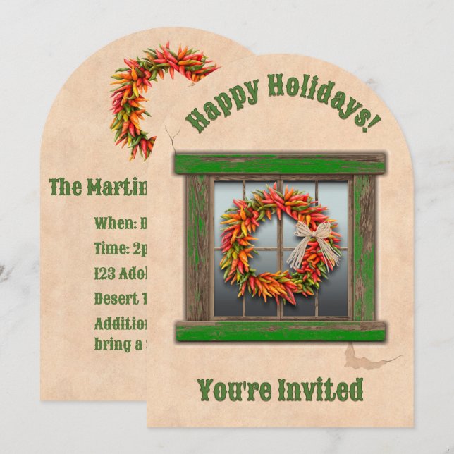 Southwest Chile Wreath on Green Window Invitation (Front/Back)