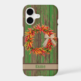 Southwest Chile Wreath on Green Wood Personalized iPhone 17 Case