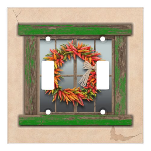 Southwest Chile Wreath on Green Wood Window  Light Switch Cover