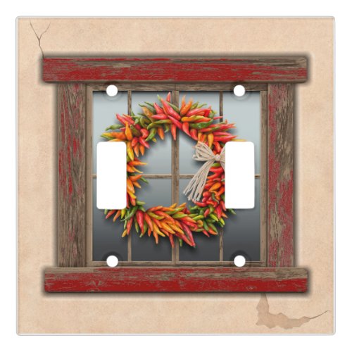 Southwest Chile Wreath on Red Wood Window Light Switch Cover