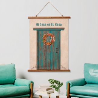 Southwest Chile Wreath on Rustic Blue Wood Door 