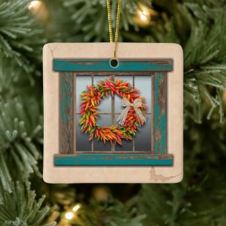 Southwest Chile Wreath on Rustic Blue Wood Window