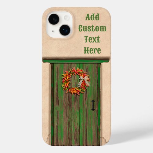 Southwest Chile Wreath on Rustic Green Wood Door Case_Mate iPhone 14 Plus Case