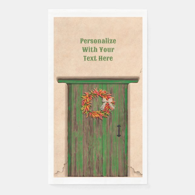 Southwest Chile Wreath on Rustic Green Wood Door  Paper Guest Towels (Front)