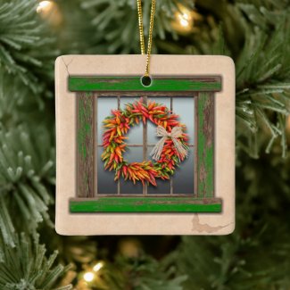 Southwest Chile Wreath on Rustic Green Wood Window