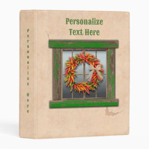 Southwest Chile Wreath on Rustic Green Wood Window Mini Binder