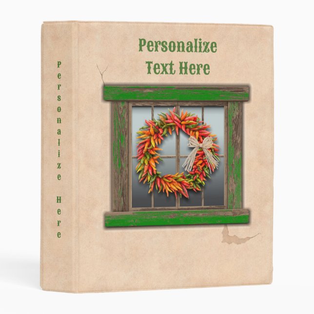 Southwest Chile Wreath on Rustic Green Wood Window Mini Binder (Front/Spine)