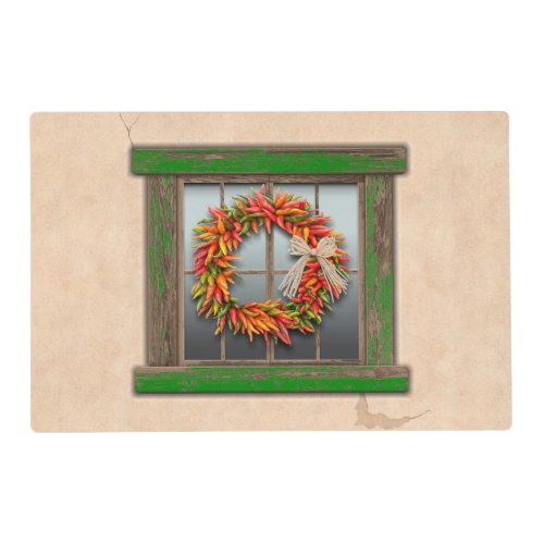 Southwest Chile Wreath on Rustic Green Wood Window Placemat