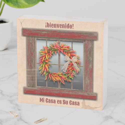 Southwest Chile Wreath on Rustic Red Window Wooden Box Sign