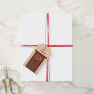 Southwest Chile Wreath on Rustic Red Wood Door  Gift Tags