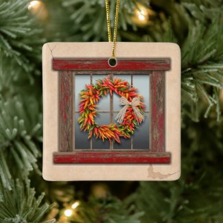 Southwest Chile Wreath on Rustic Red Wood Window
