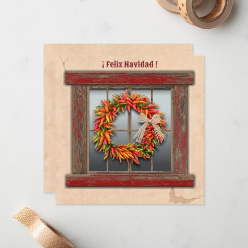 Southwest Chile Wreath on Rustic Red Wood Window Note Card