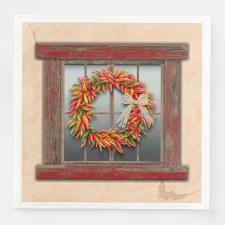 Southwest Chile Wreath on Rustic Red Wood Window
