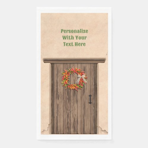 Southwest Chile Wreath on Rustic Wood Door Paper Guest Towels