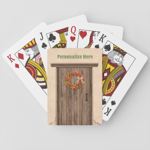 Southwest Chile Wreath on Rustic Wood Door Playing Cards